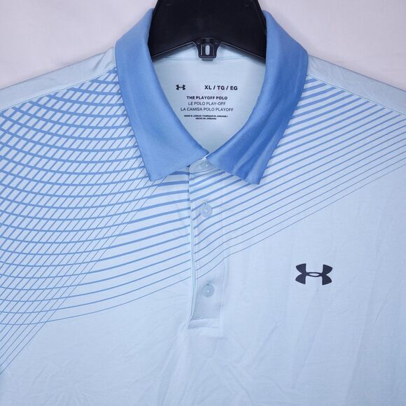 Under Armour Playoff Polo Shirt Mens XL Light Blue Lines - Picture 1 of 11